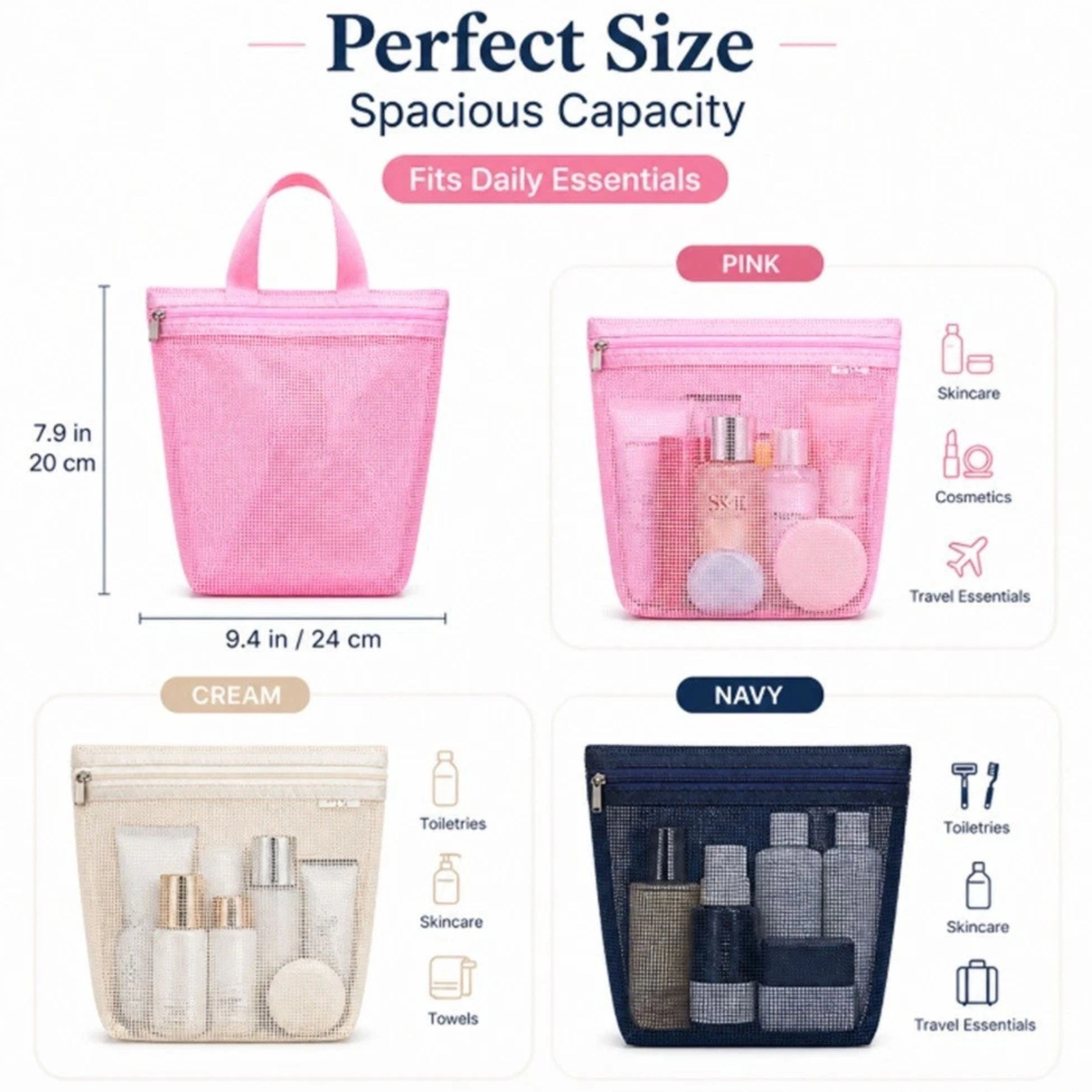 Home Collection Pack of 3 Mesh Shower Caddy Bag Hanging Toiletry Organizer