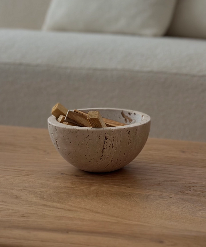 Bursera Flow 6-Inch Beige Travertine Bowl