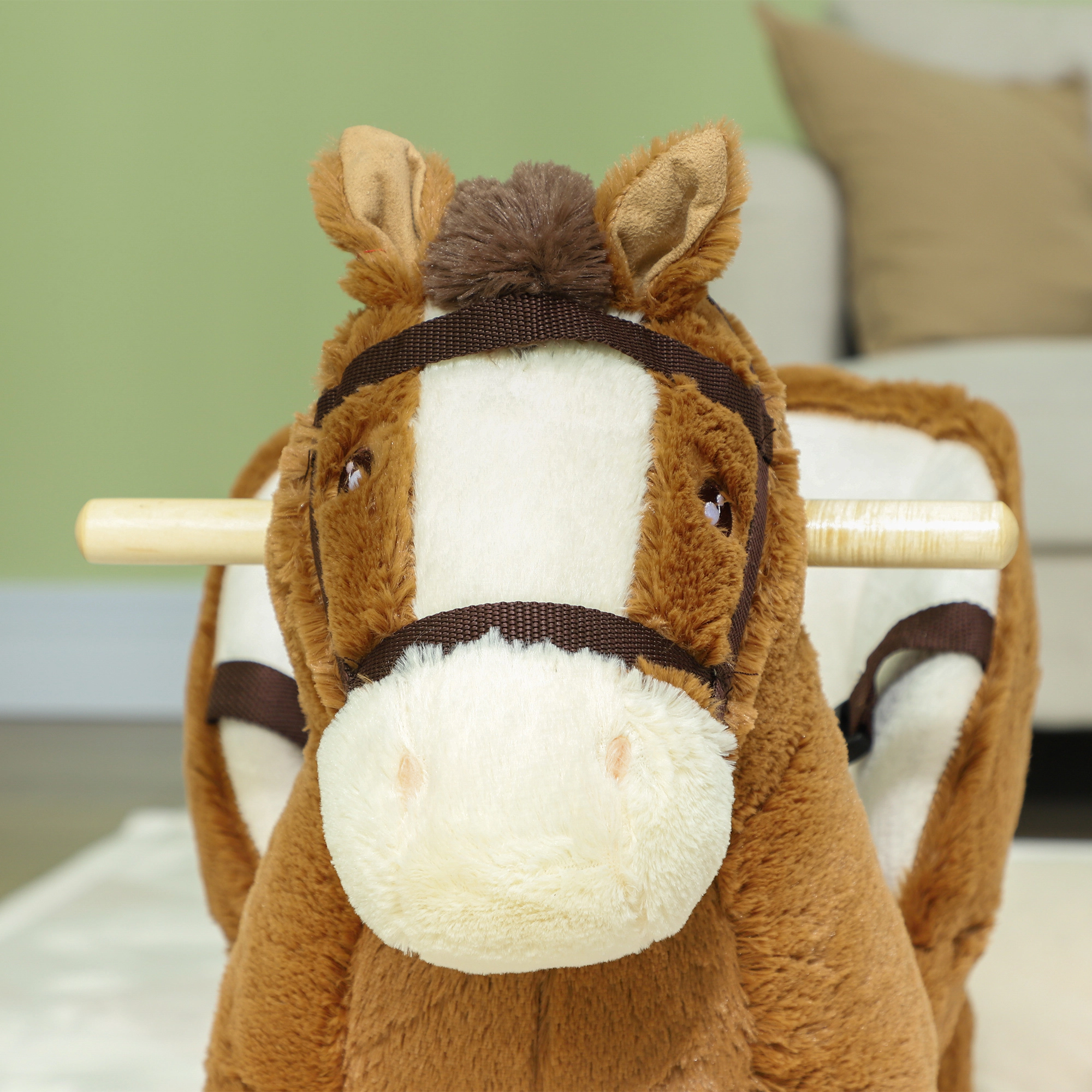 HONGGE Rocking Horse Kids with Sound Wooden Base & Safety Belt for 18-36 Months