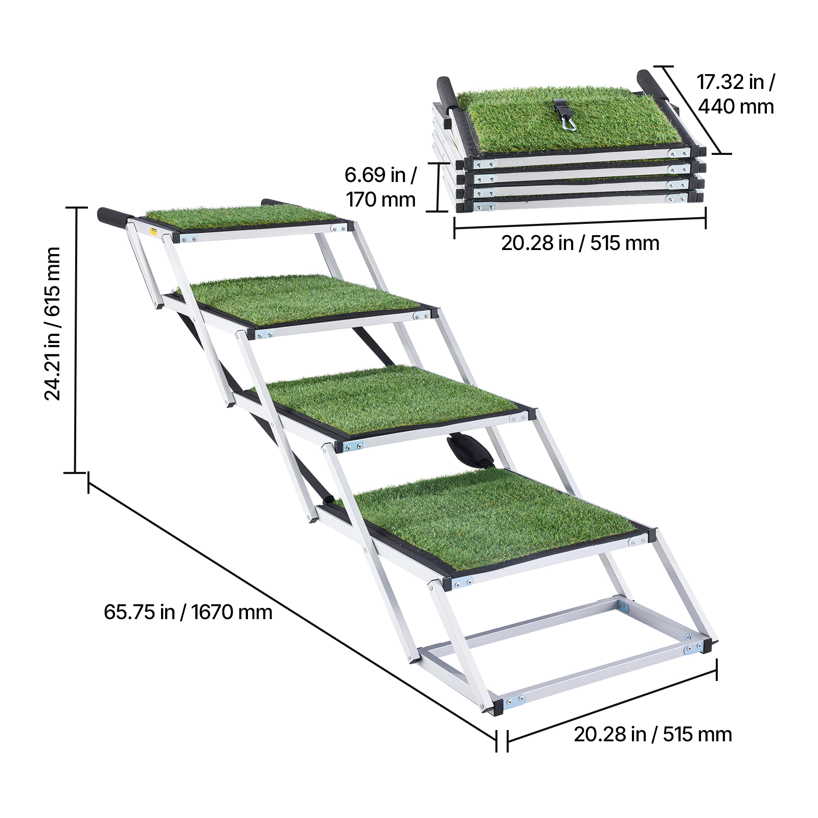 HONGGE Dog Stairs for Car, 4 Steps Extra Wide Foldable Dog Ramp for Large Dogs with Non-Slip Surface