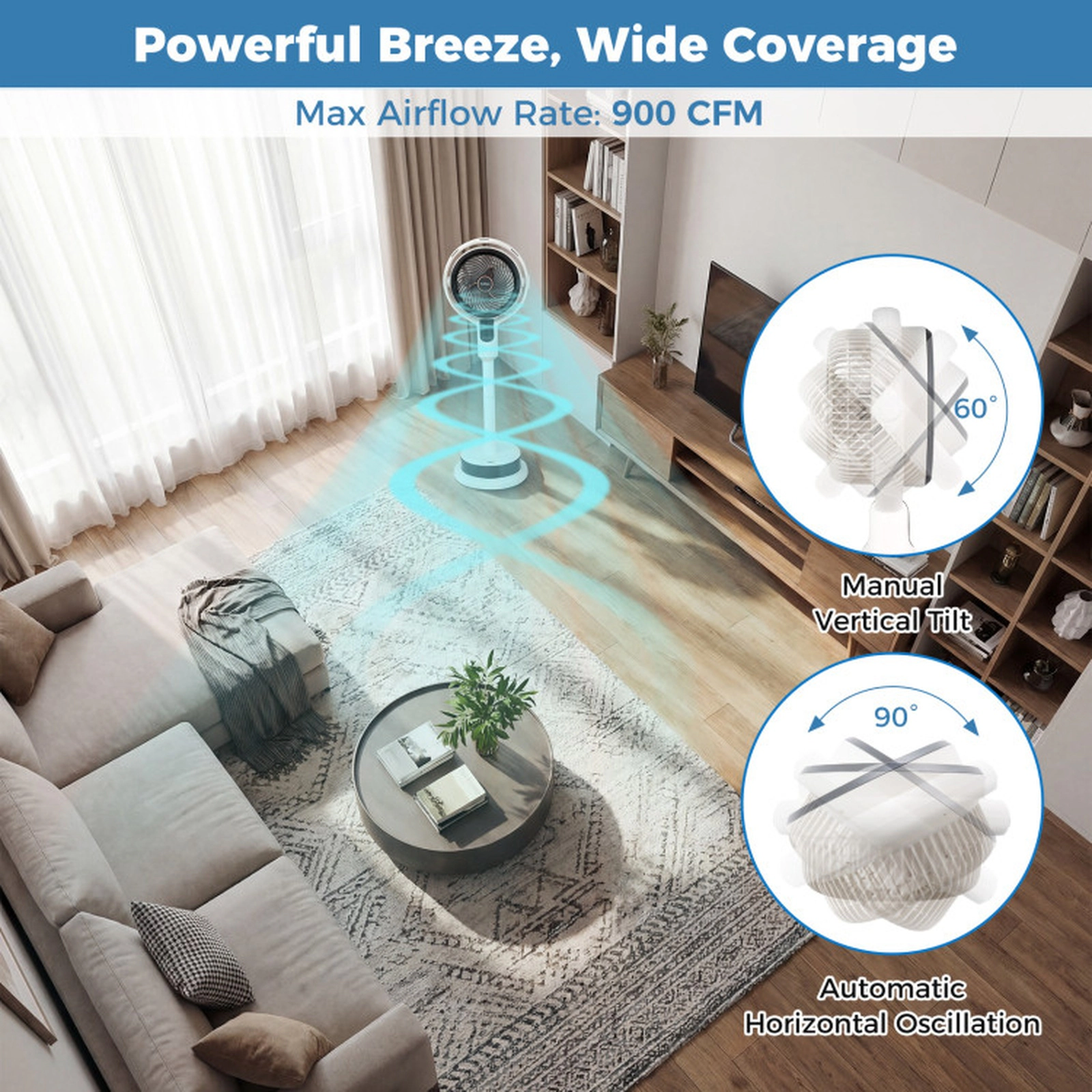 SUGIFT 2-in-1 Misting Pedestal Fan Air Circulator with 90° Auto Oscillation 8 Speeds White