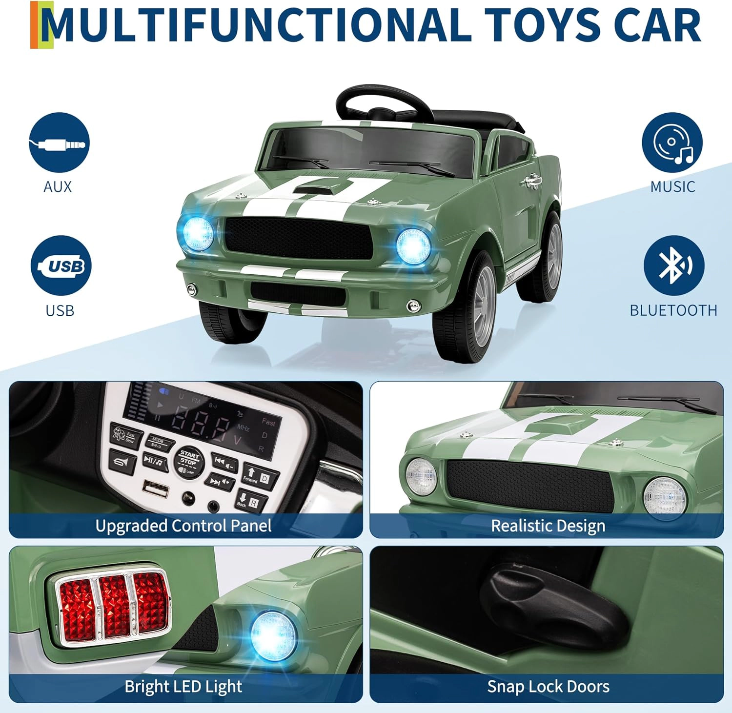 12V Licensed Shelby GT350 Ride On Car, Ford Kids Electric Vehicle with Remote Control, Safety Belt,2 Speeds,LED & Music