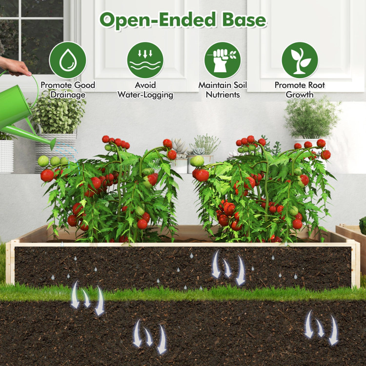 Hivvago 3-Tier Raised Garden Bed with Lattice Trellis and Open-Ended Base-Natural