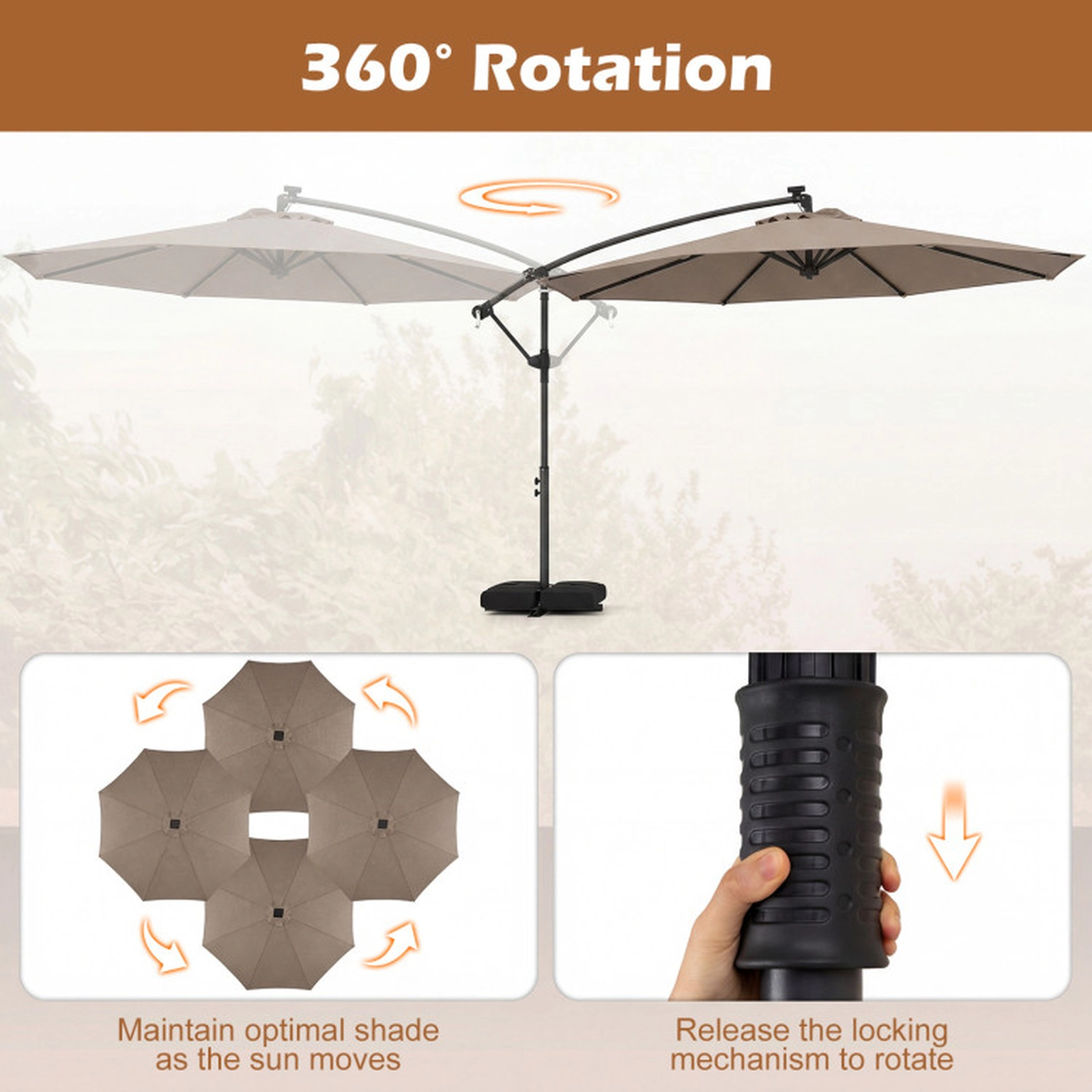 SUGIFT Weighted Cross Base 10 FT Solar LED Offset Cantilever Patio Umbrella