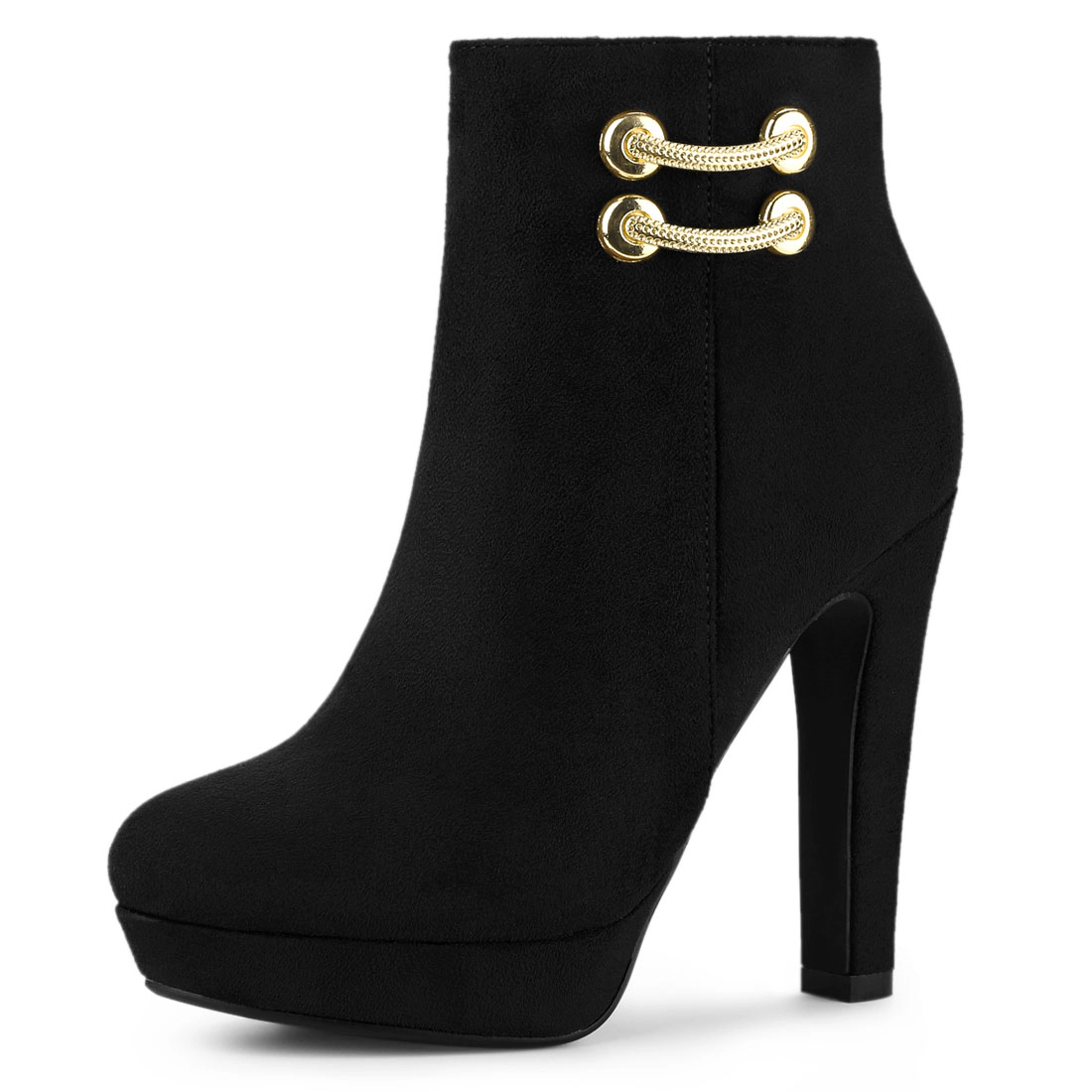 BLISSFUL STEP Women Round Toe Chunky High Heel Platform Side Zipper Ankle Boots