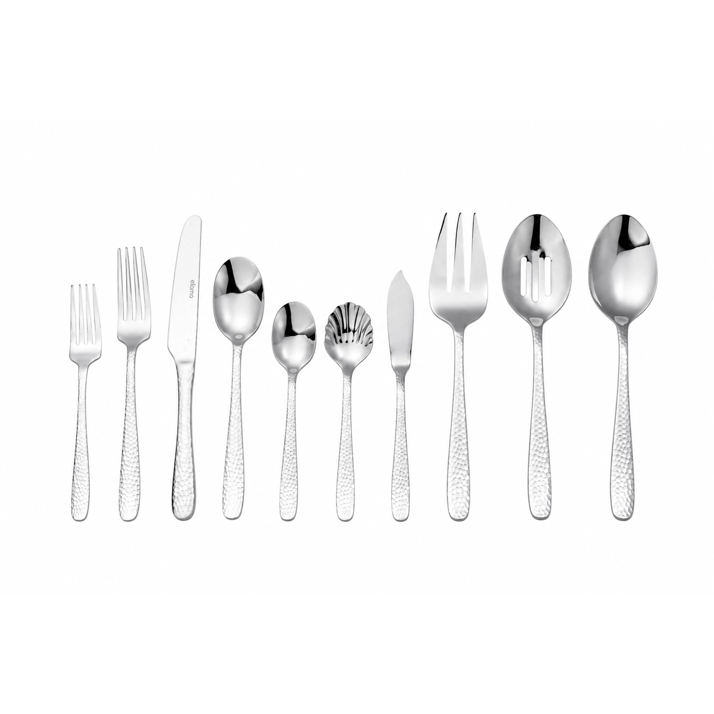 Elama Celia 65 Piece Mirror Polished Stainless Steel Flatware Set with Serving Pieces
