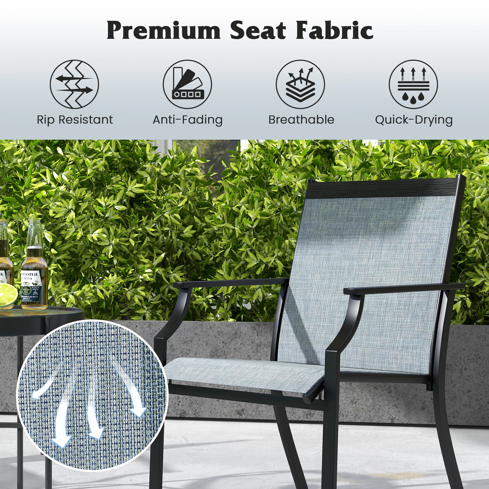 LJG 2 Piece Patio Dining Chairs Large Outdoor Chairs with Breathable Seat and Metal Frame