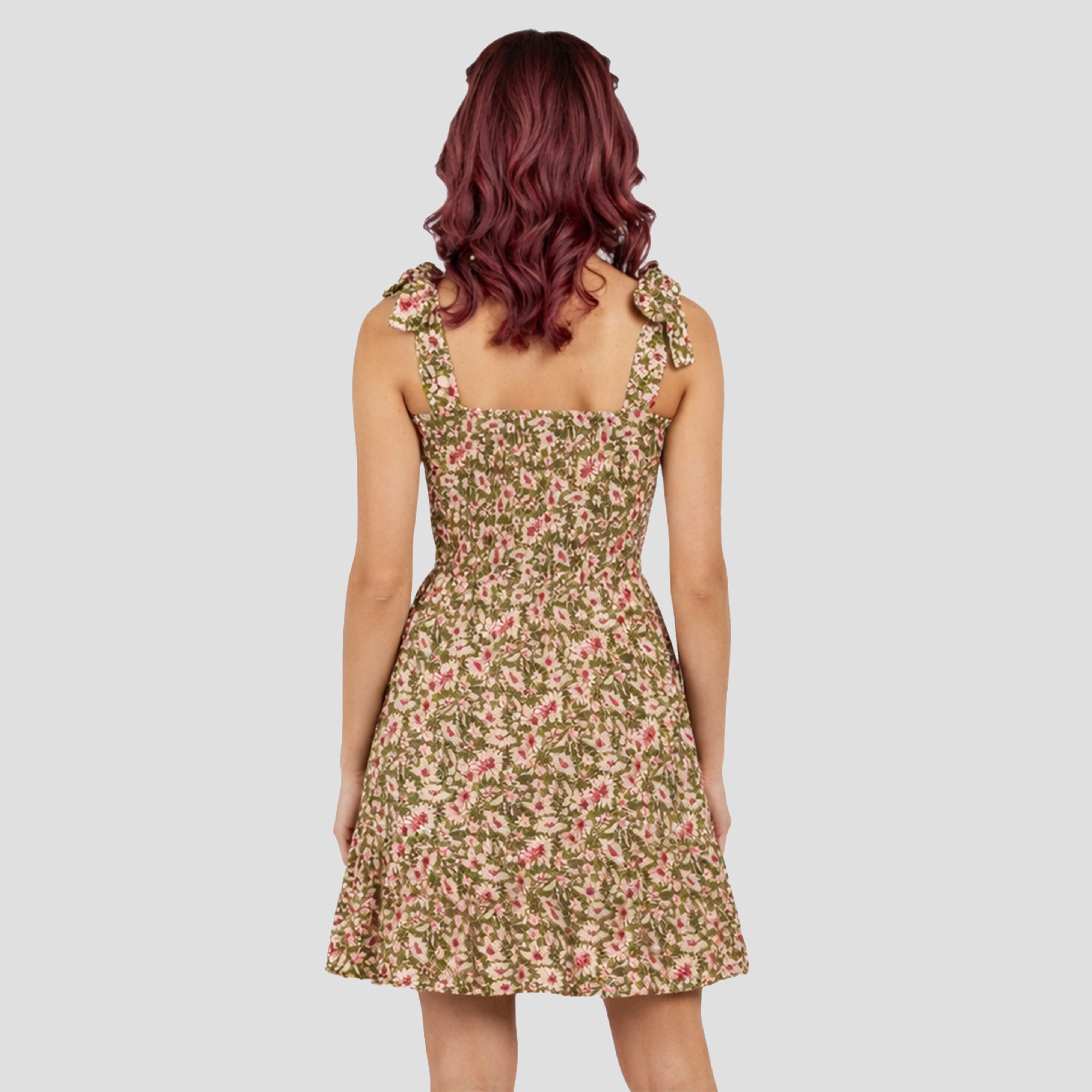 Artyska Women’s Floral Tie-Strap Smocked Back Tiered Mini Dress