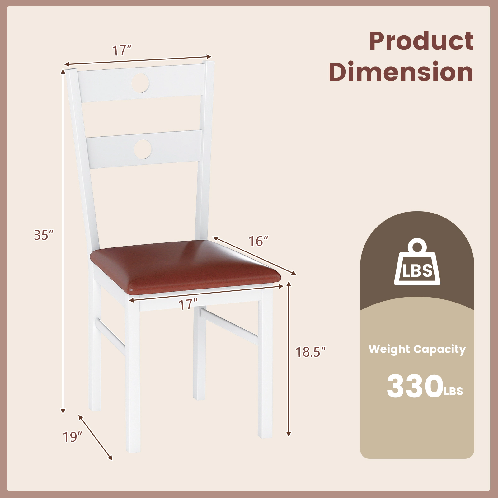 SUGIFT Hollowed Backrest and PU Leather Seat 330-lb Set of 2 Wooden Dining Chairs