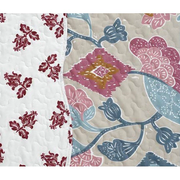 J&V TEXTILES 100% Microfiber Floral Traditional Reversible Quilt Set