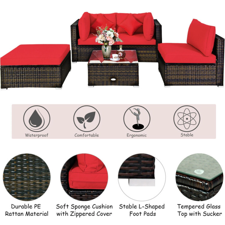 Hivvago 5 Pieces Outdoor Patio Rattan Furniture Set Sectional Conversation With Cushions