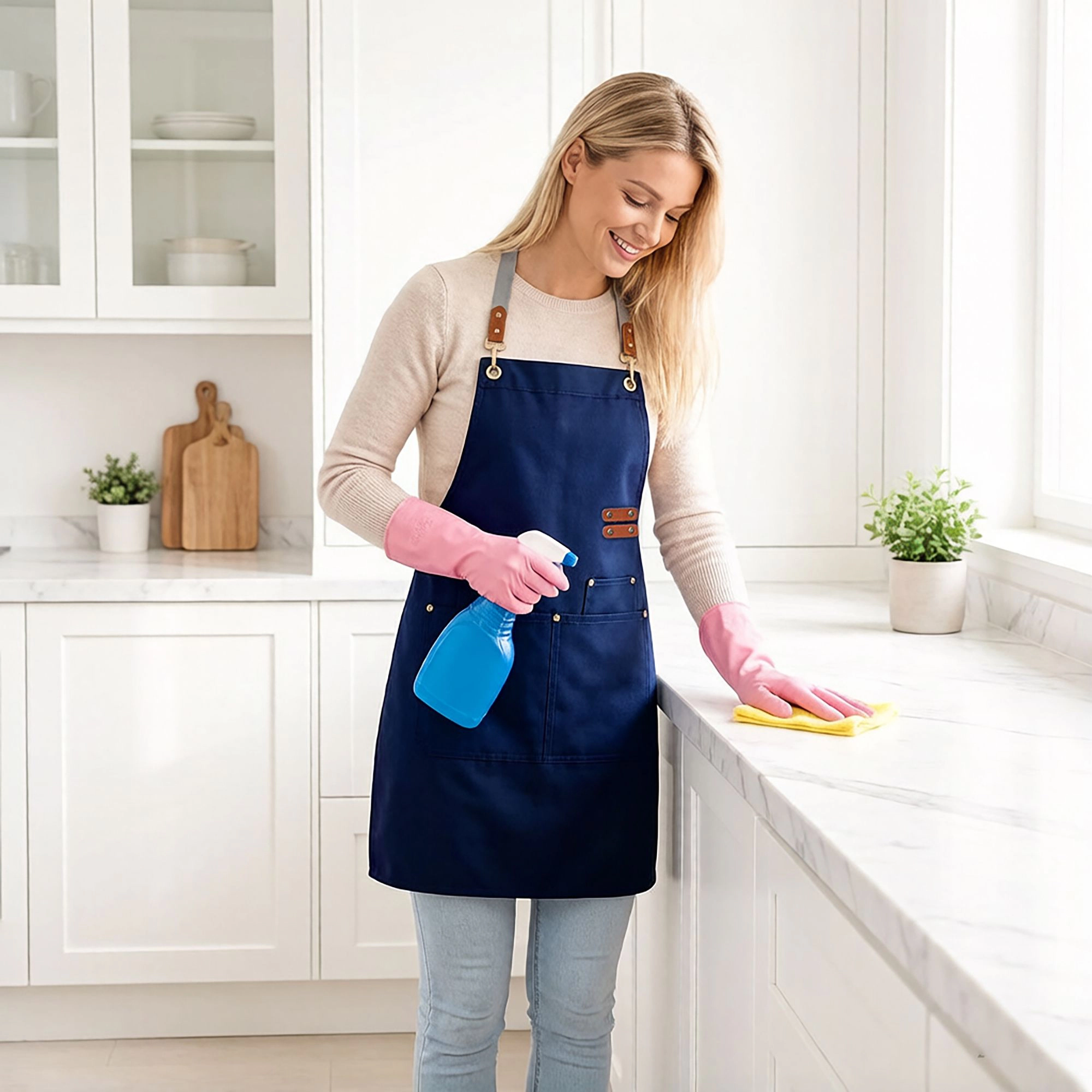 Alilang Women Canvas Work Apron with Multi Pocket Kitchen for Cooking Baking Cleaning Gardening