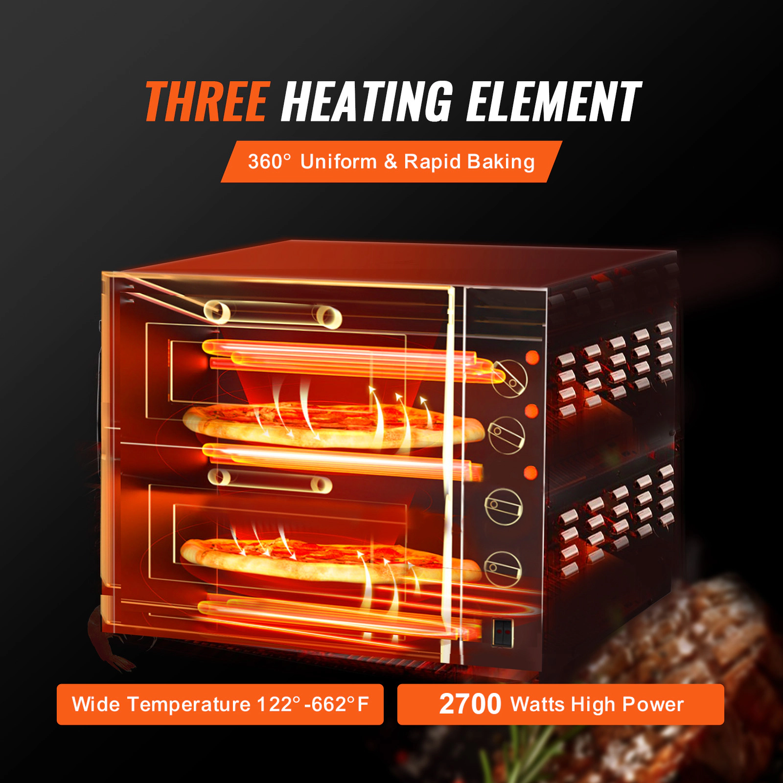 HONGGE Commercial Pizza Oven Countertop, Double Deck Layer, Stainless Steel Electric Pizza Oven with Stone and Handle