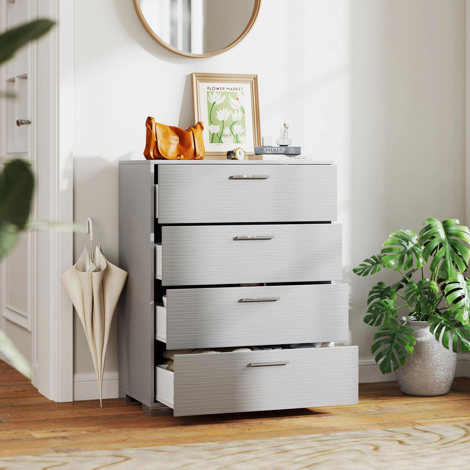 SlickBlue Tall 4-Drawer Storage Chest with Metal Legs and Modern Finish