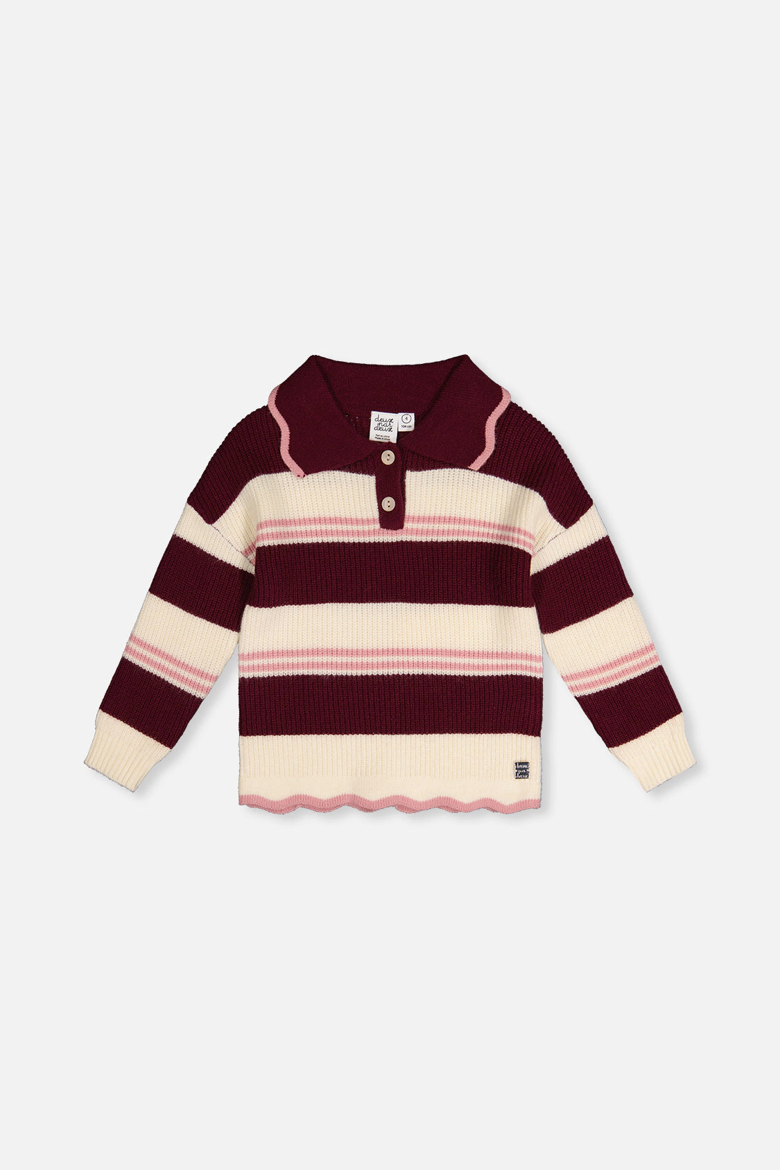 Deux par Girls Striped Scalloped Collar Sweater