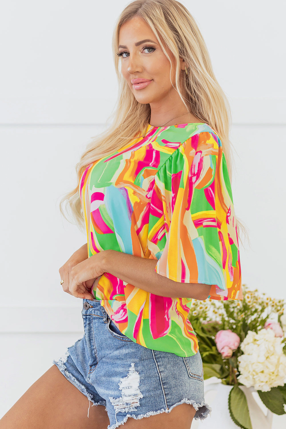 Threaded Pear Women's Angel Abstract Half Sleeve Blouse