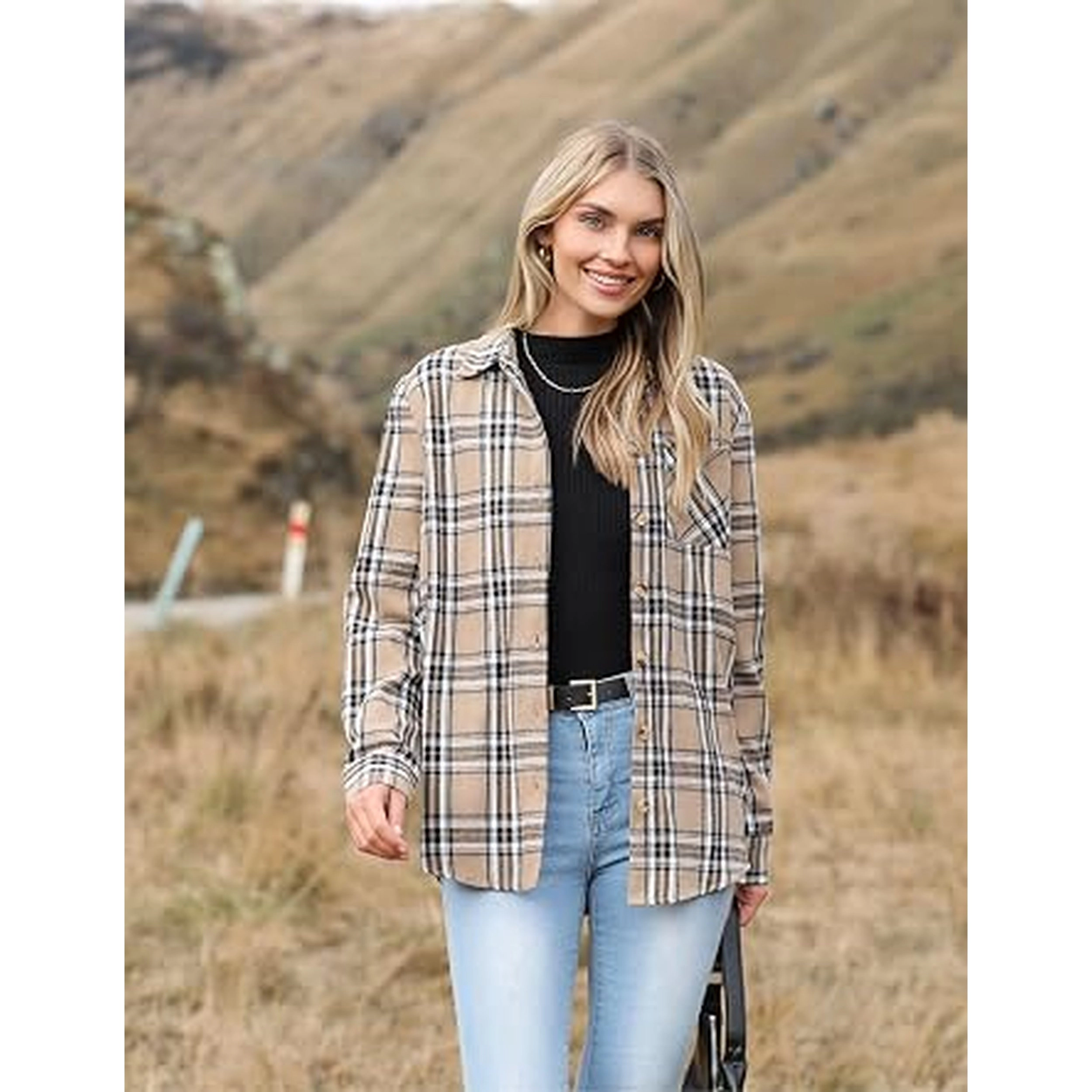 Zeagoo Women s Classic Collared Flannel Shirt Button Down Long Sleeve Casual Autumn Tops