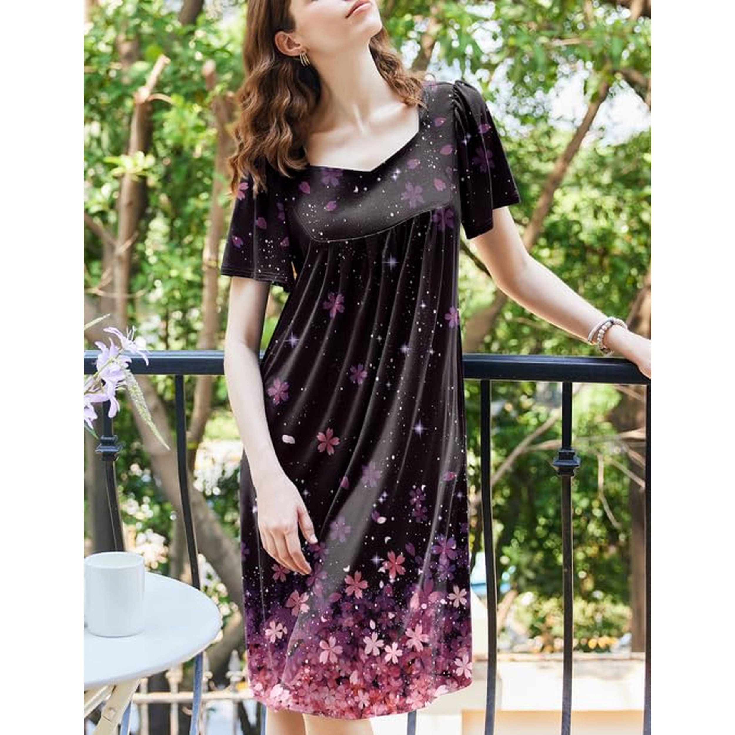 Ekouaer Women's nightgown Pleated House Short Sleeve Moomoo With Pockets