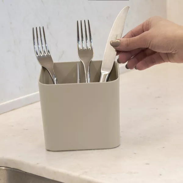 OU Utensil Holder w/ Removable Divider, Nonslip Cutlery Drainer Reservoir, Scratch Resistant Kitchen Sink Caddy