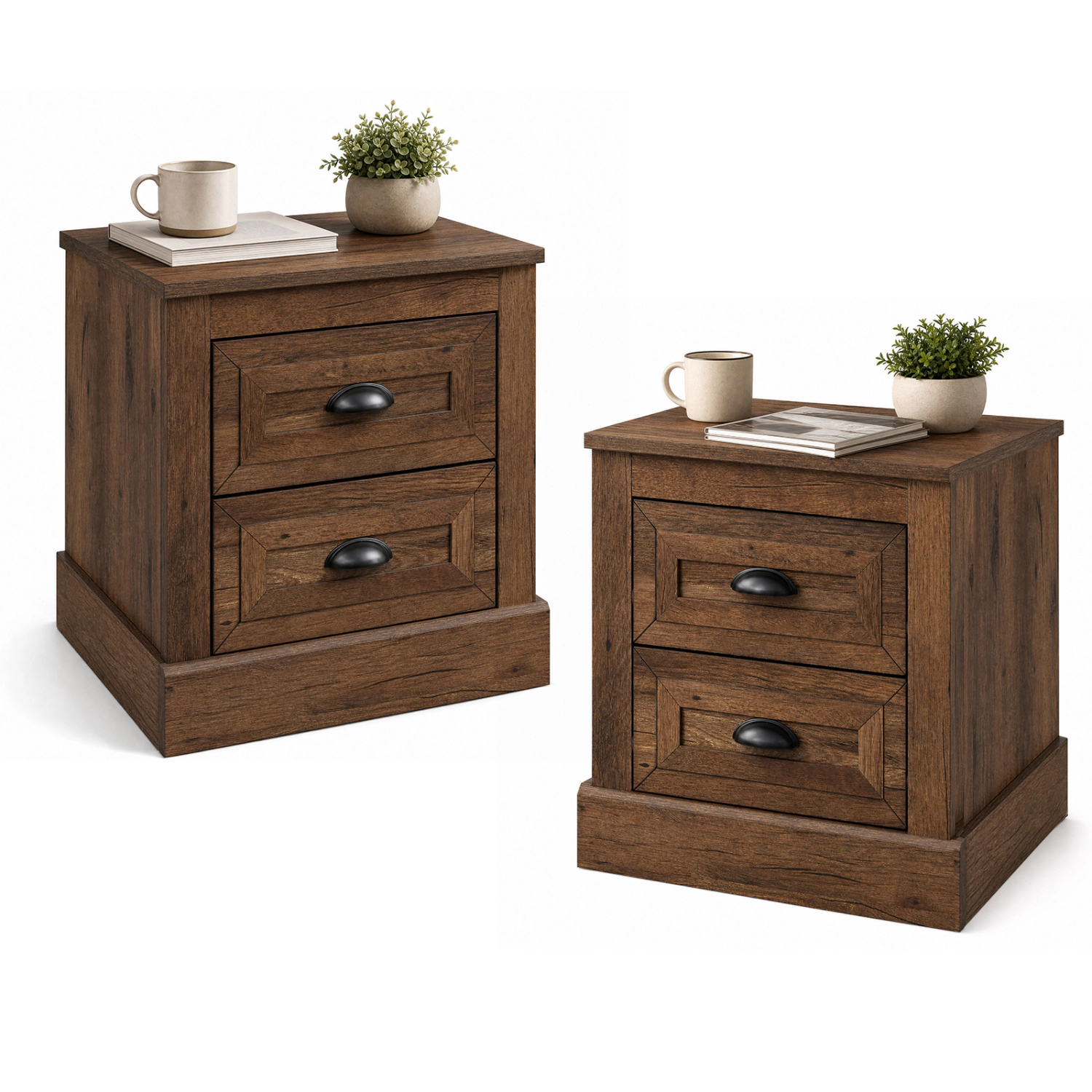 LJG Set of 2 Farmhouse Nightstand with 2 Drawers & Storage for Living Room Bedroom