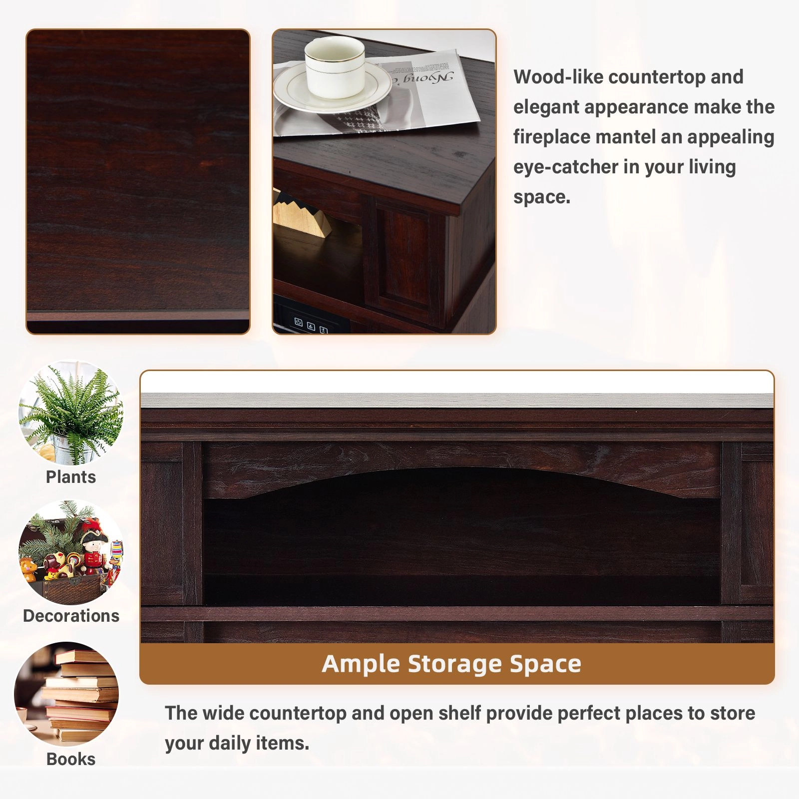 SlickBlue Fireplace Mantel with Electric Fireplace, 1400W 4650 BTU Heater, Storage Cabinet, 3 Flame Levels