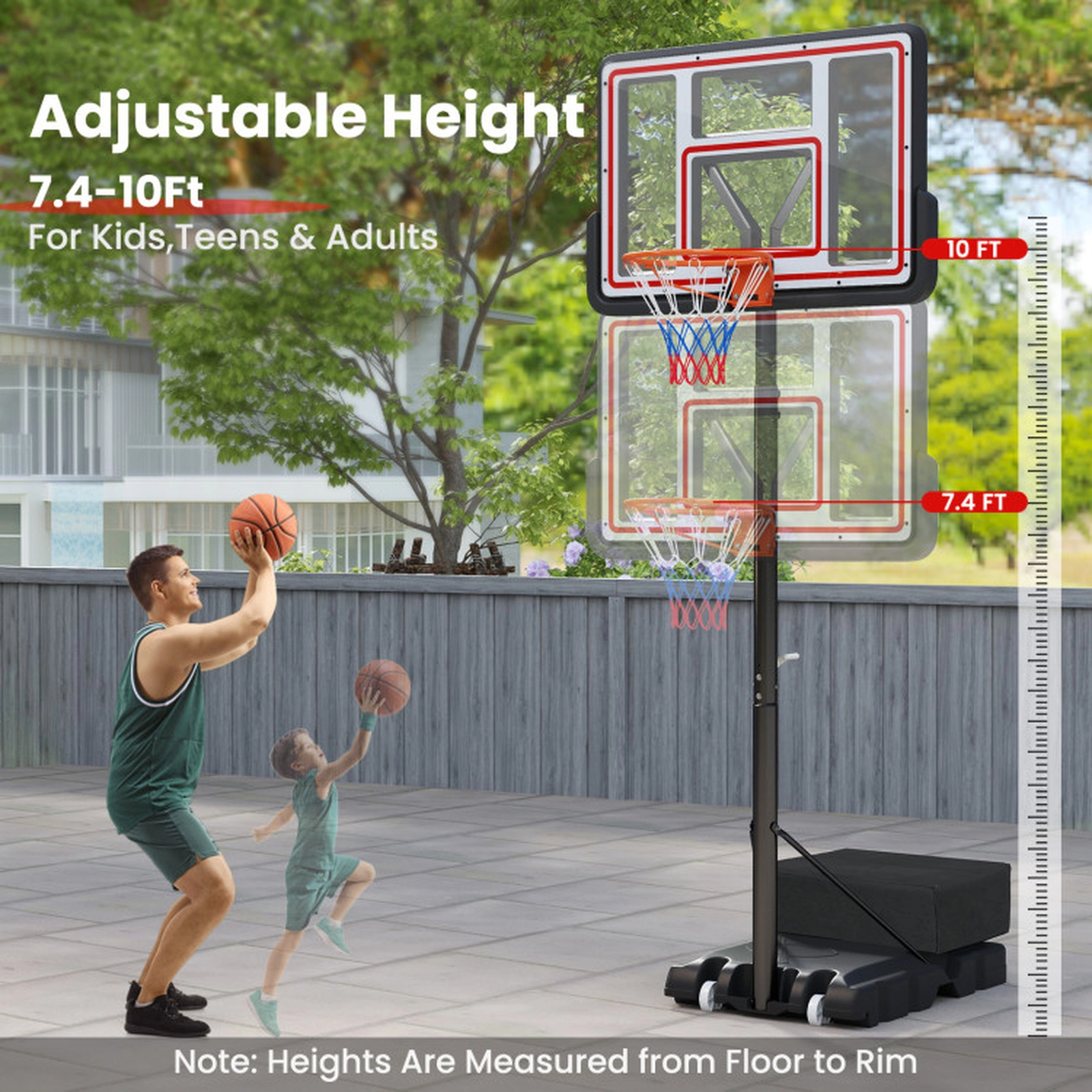 SUGIFT 7.4-ft to 10-ft Crank Adjustable Portable Basketball Hoop with 44-in PC Backboard and Net