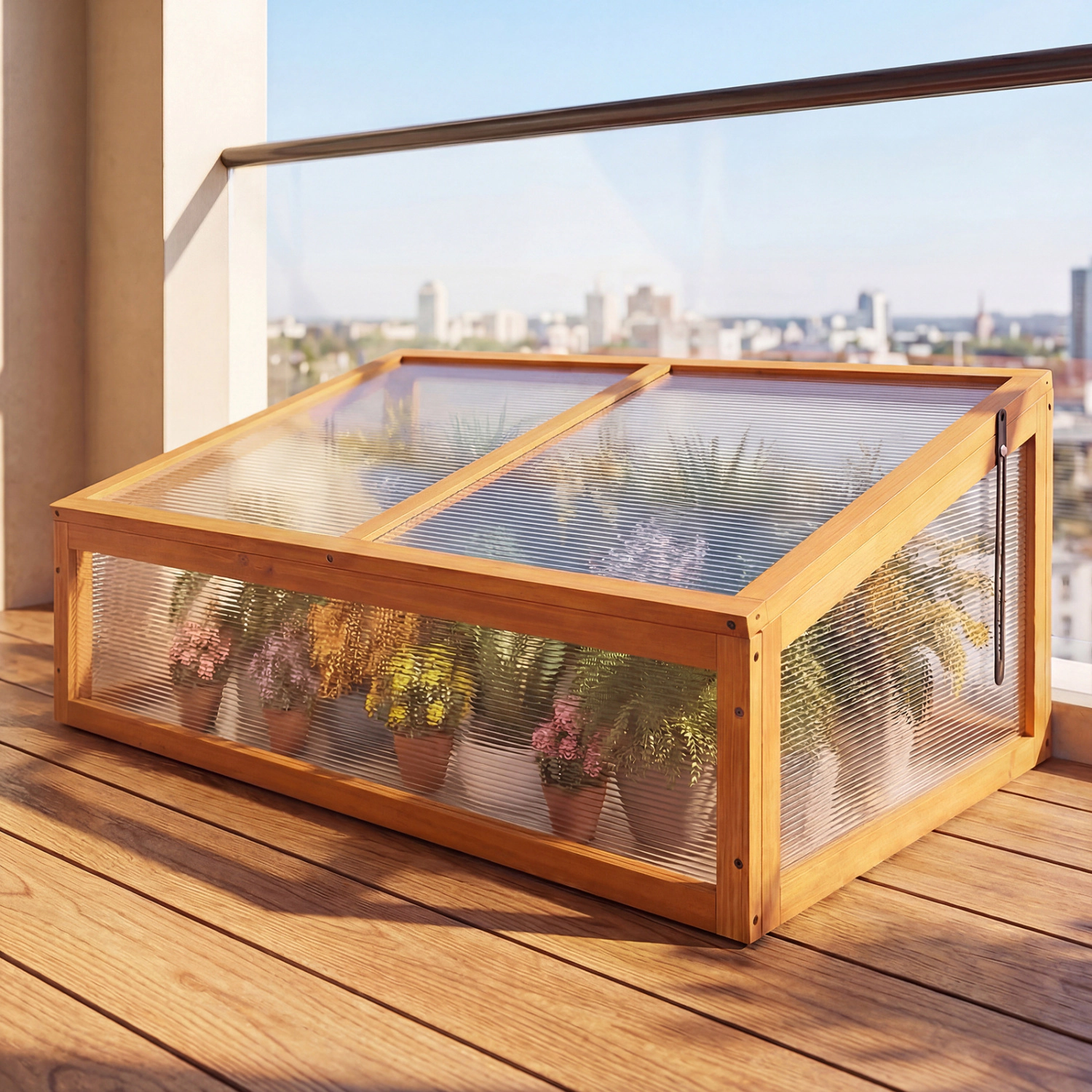 LJG Wood Cold Frame Greenhouse Raised Planter Bed Protection with Transparent Flip-Top Roof