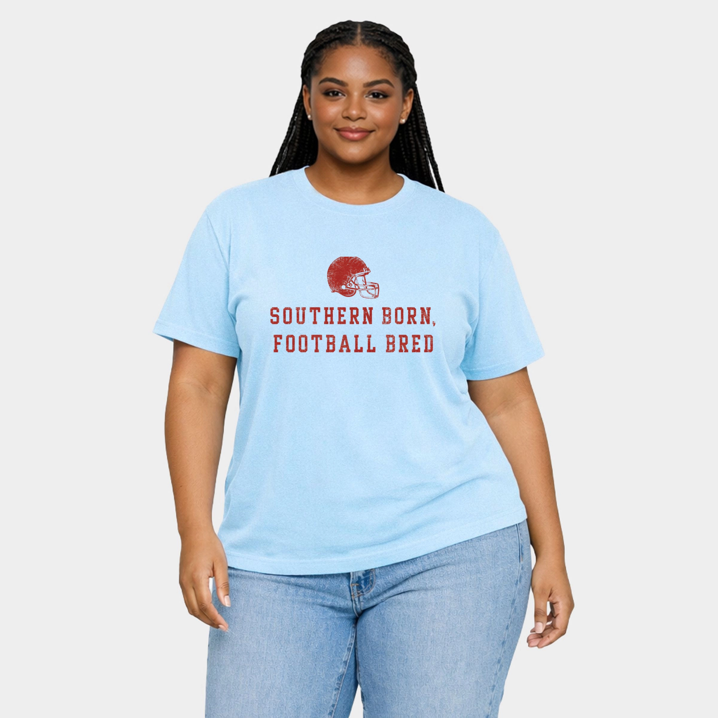 Simply Sage Market - Women's Plus Sized Garment Dyed Graphic T-Shirt Southern Born Football Bred