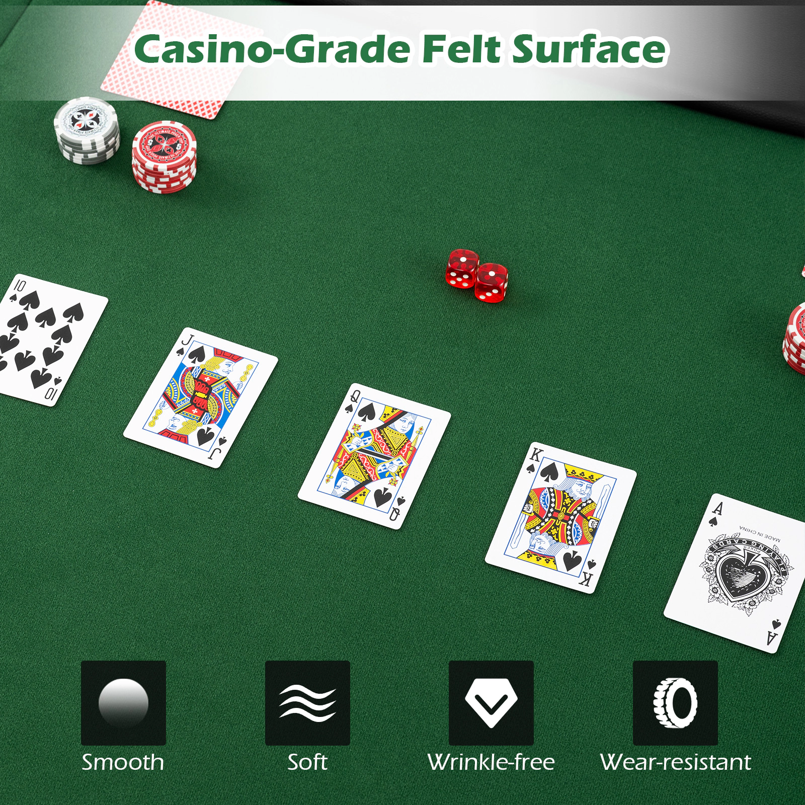 SUGIFT Green 10-Player Oval Foldable Poker Table Top with Padded PU Armrest and 10 Cup Holders 84-in W 42-in D