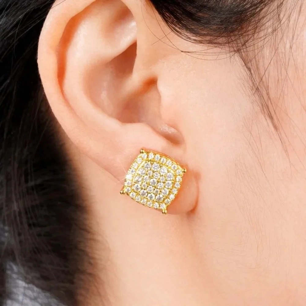 Wardrobe Whimsy Square Pave Set Cubic Zirconia Hip Hop Stud Earrings