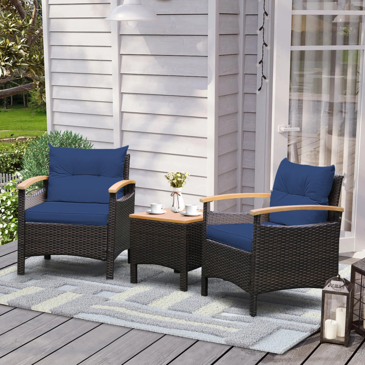 Hivvago 3 Pieces Patio Rattan Furniture Set With Removable Cushion