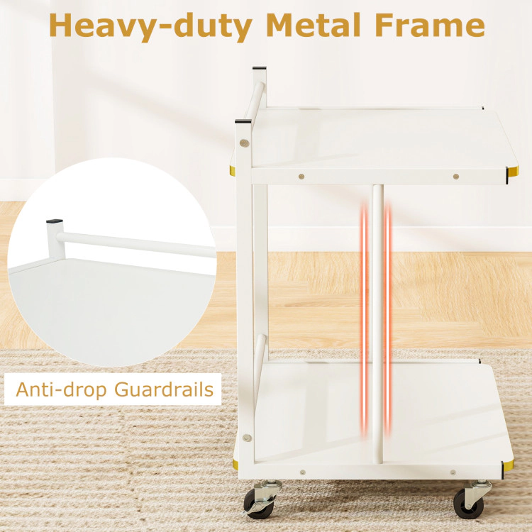 Hivvago Mobile Side Table 2-Tier Rolling End Table With Open Shelves & Golden Trimmed Edges