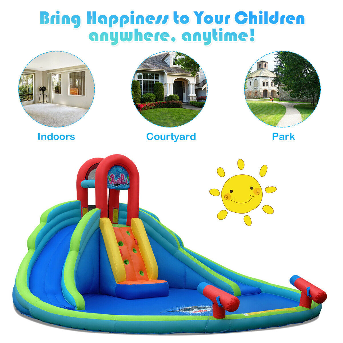SUGIFT Inflatable Water Slide Bounce House with Mighty Splash Pool 300-lb Capacity Ages 3-10 As Picture Shows