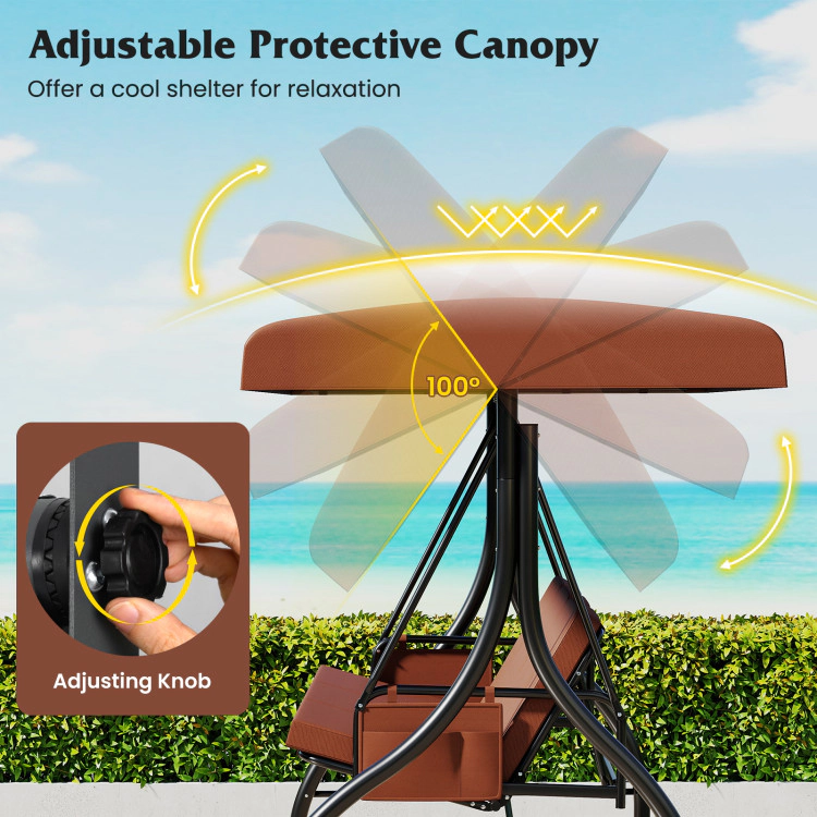 Hivvago 3-Piece Patio Swing With Canopy Removable Cushions And Side Pockets