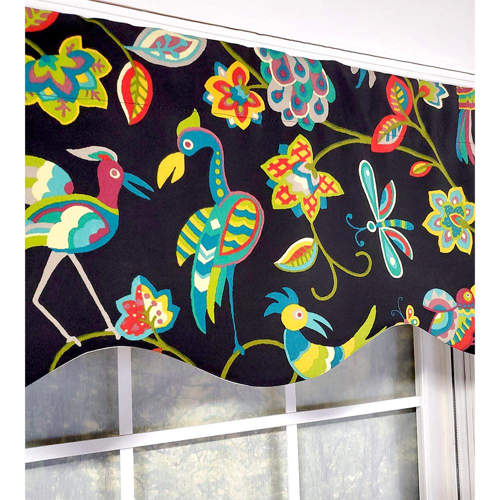 RLF Home Locos Birds Provance 3" Rod Pocket Lining Luxurious and Elegant Window Treatment Valance 50" x 15" Black