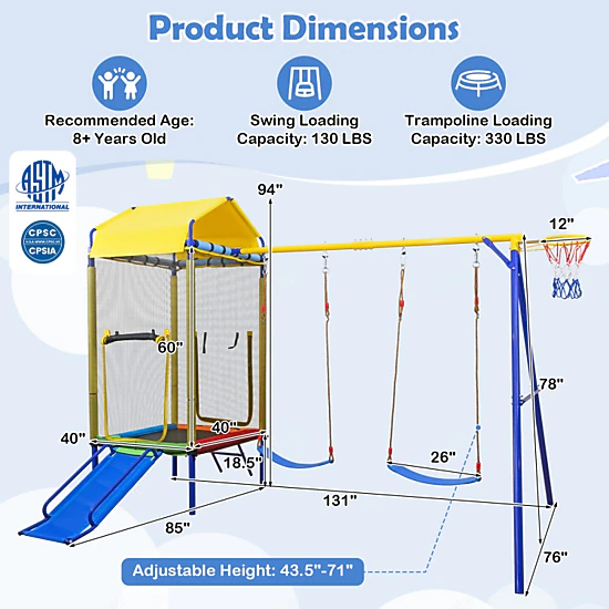Hivvago 5-In-1 Kids Swing Set For Backyard With Heavy-Duty Metal Swing Stand