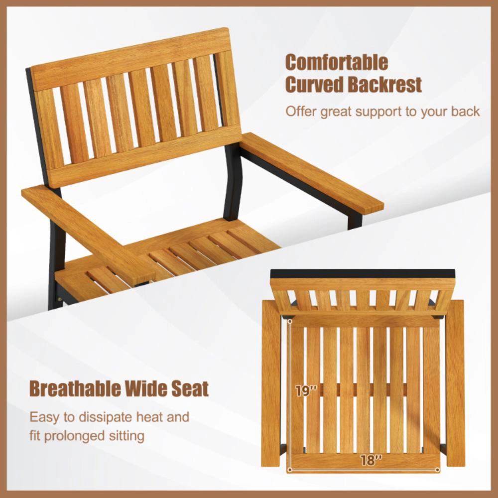 Hivvago Patio Outdoor Dining Chair Set Of 2 With Metal And Acacia Wood Frame