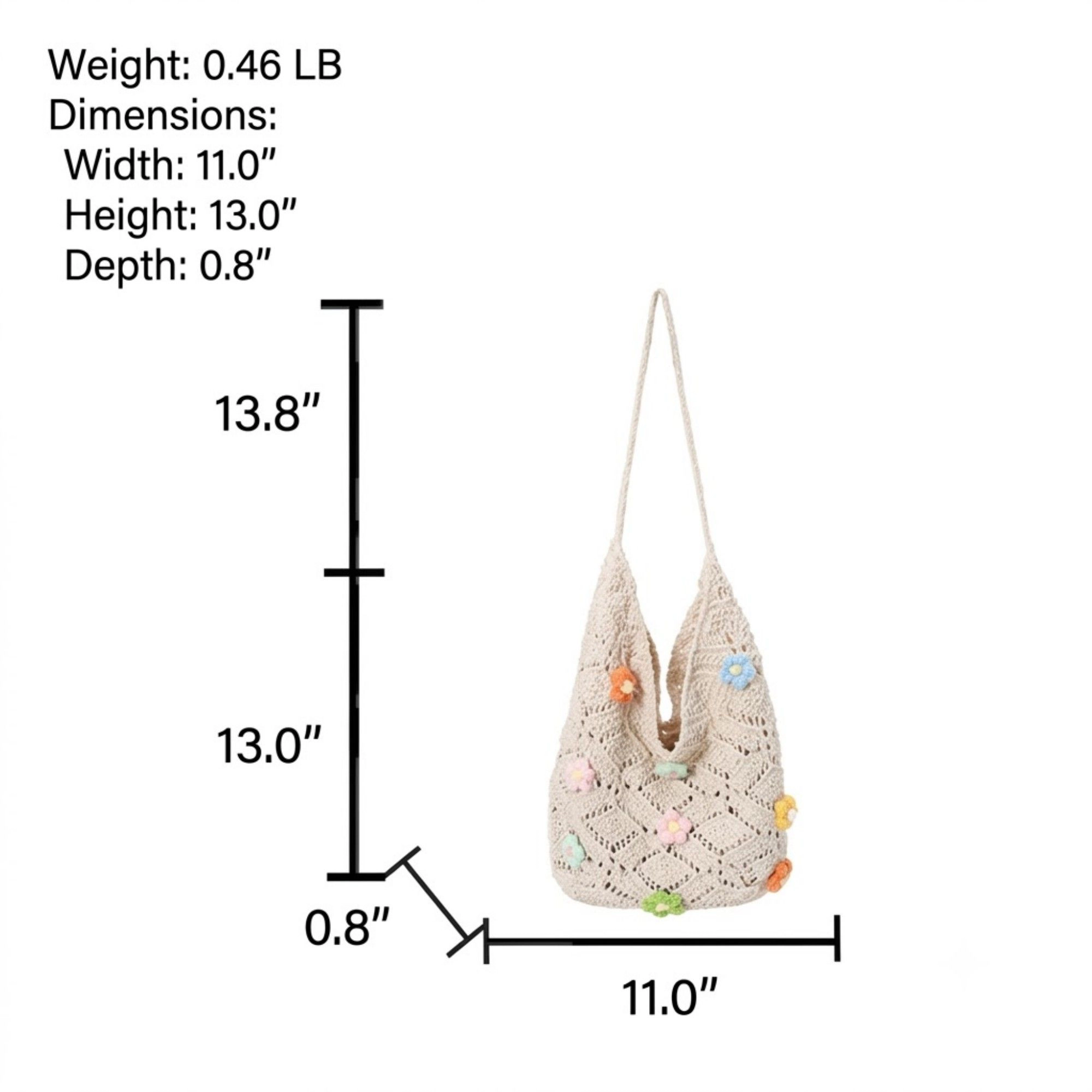 Alilang Women's Crochet Woven Shoulder Bag with Floral Applique Open Knit Hobo Design