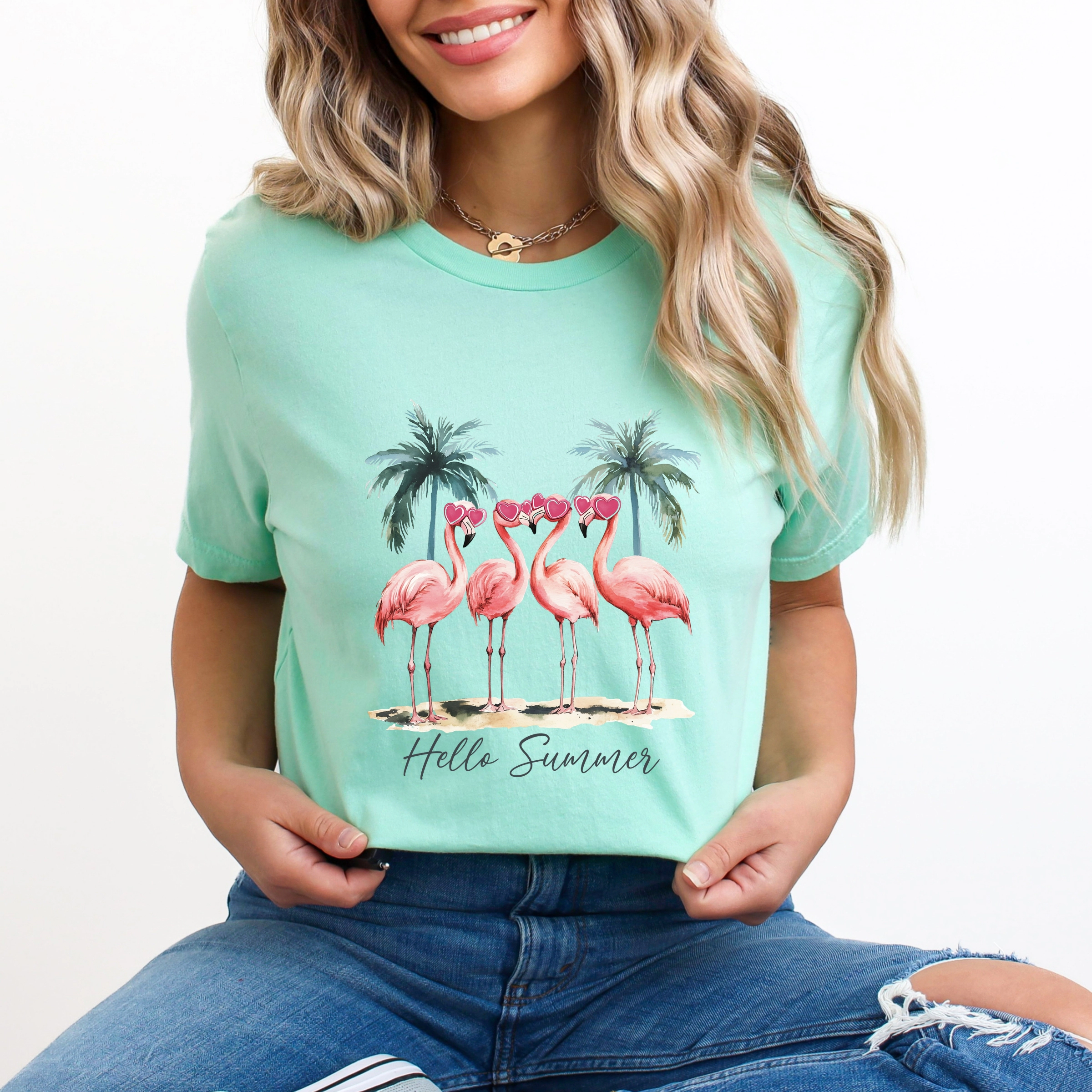 Simply Sage Market - Hello Summer Flamingos Women's Short Sleeve Graphic T-Shirt