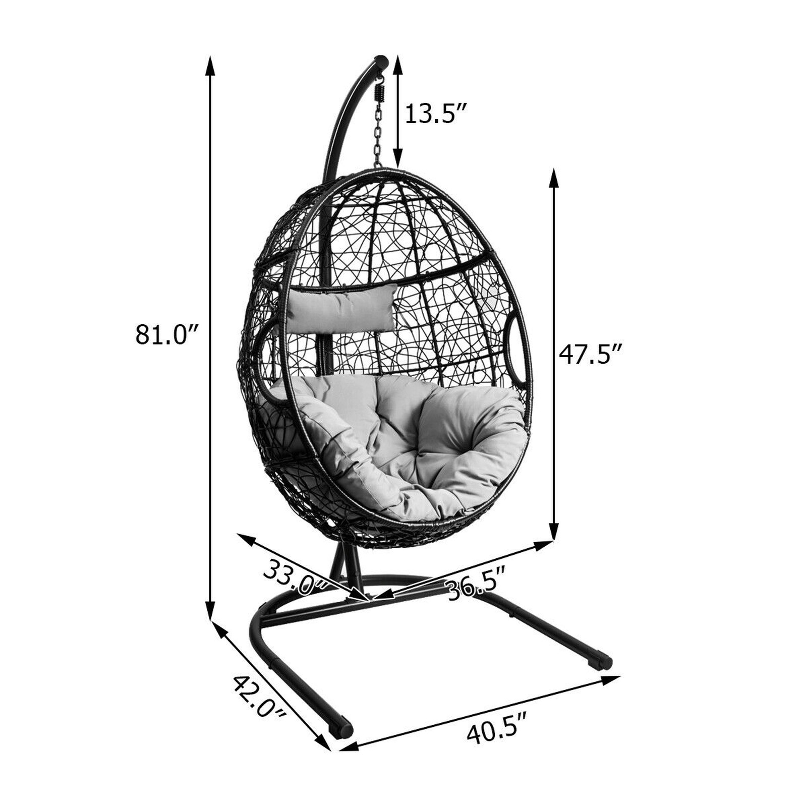 SUGIFT Gray Hanging Hammock Swing Chair with 81-in Alloy Steel Stand, Cushion and Pillow