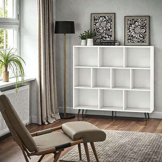 Hivvago Modern Storage Bookcase with Open Cube Shelves and Metal Legs
