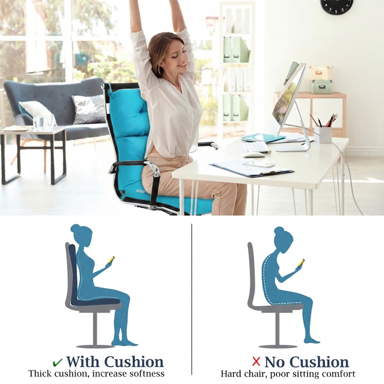 SUGIFT 45.5-in x 22-in Turquoise Tufted High Back Outdoor Patio Chair Cushion with 3-Fold Design and String Ties