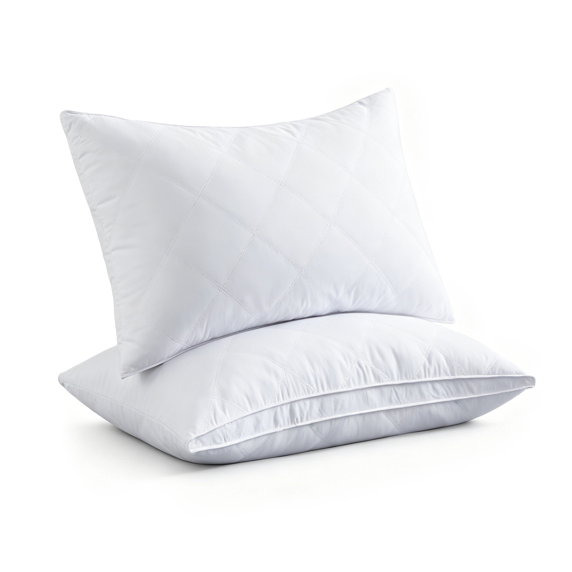 PEACENEST Goose Feather Gusseted Bed Pillows,Medium Support,Set of 2