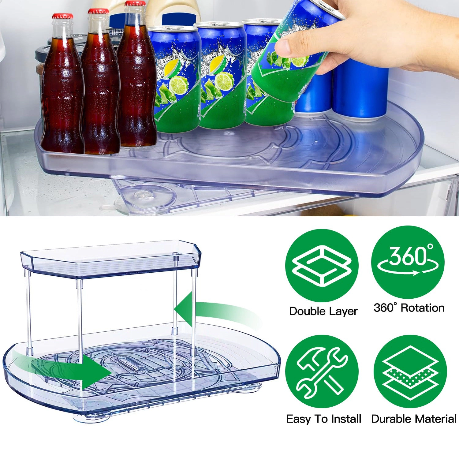 NEW Home Unisex 2-Tier Rotating Refrigerator Organizer