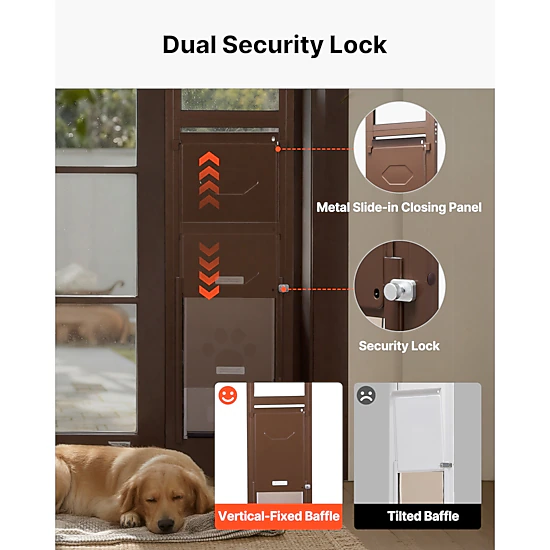 HONGGE Aluminum Frame Sliding Glass Dog Door for Large Pets, Adjustable Height 75 7/8-80 11/16 in with Lock, Brown