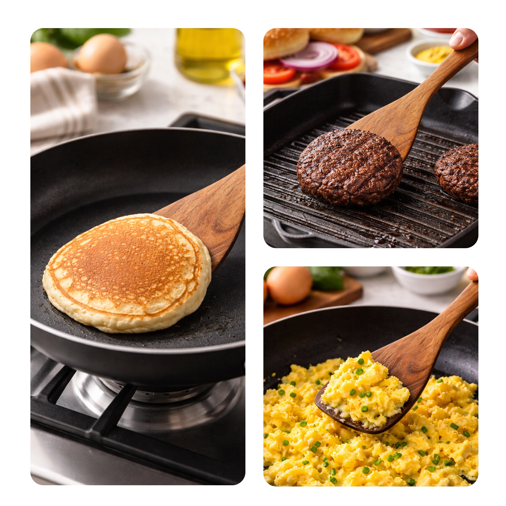 Cheer Collection Teak Wood Frying Spatula with Wide Head for Nonstick Pans