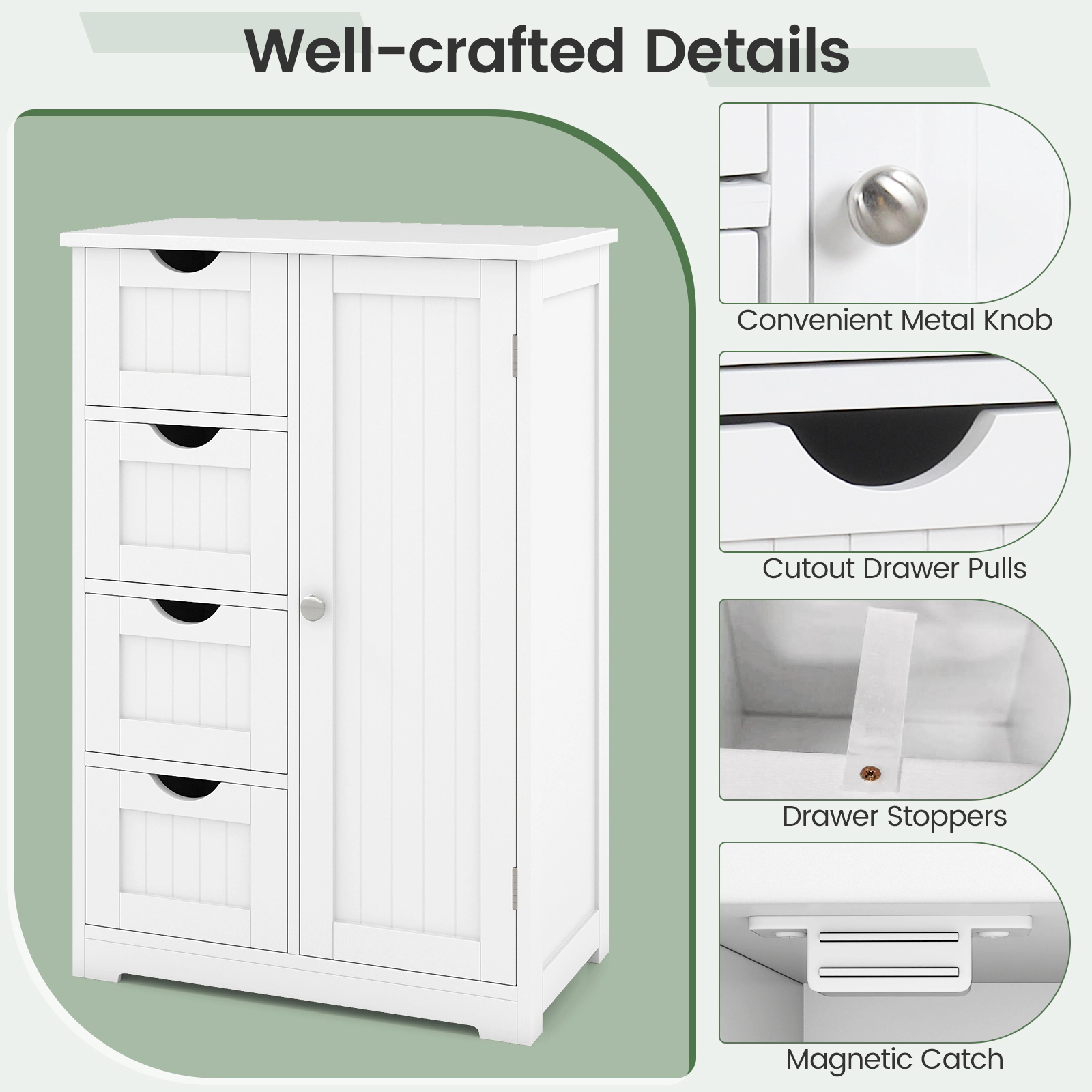 SUGIFT White 143-lb Capacity 4-Drawer Freestanding Wood Storage Cabinet with Side Door and Anti-Tip Kits