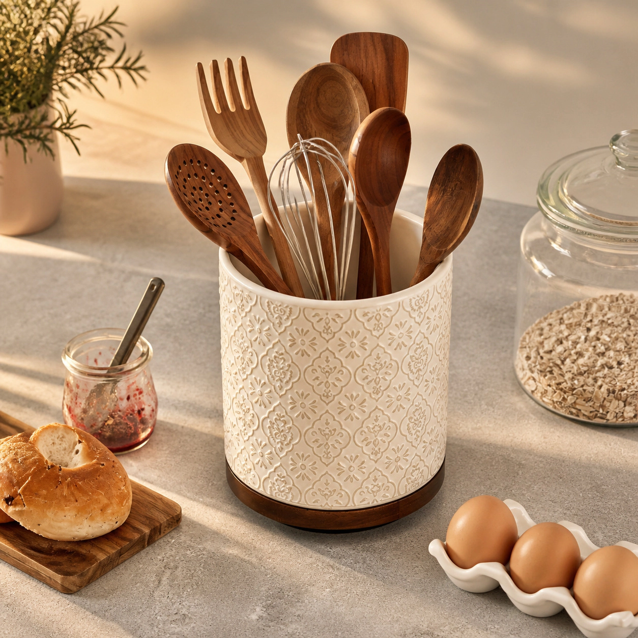 WZK 360 Rotating Extra Large Ceramic Kitchen Utensil Holder