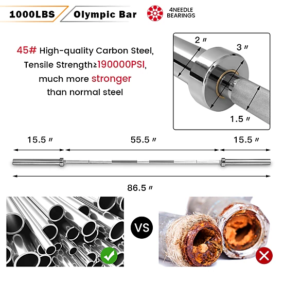 SUGIFT 86-in Long 45-lb Olympic Weight Lifting Barbell with Knurled ...