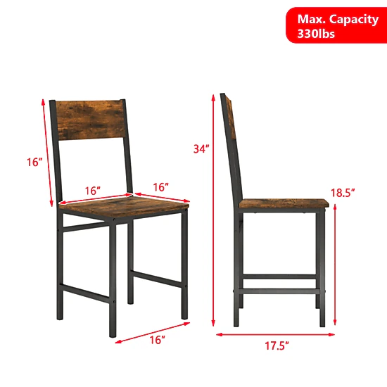 Hivvago Metal-Leg Dining Chair Featuring Slanted Back Design for Modern Industrial Spaces - Set of 2